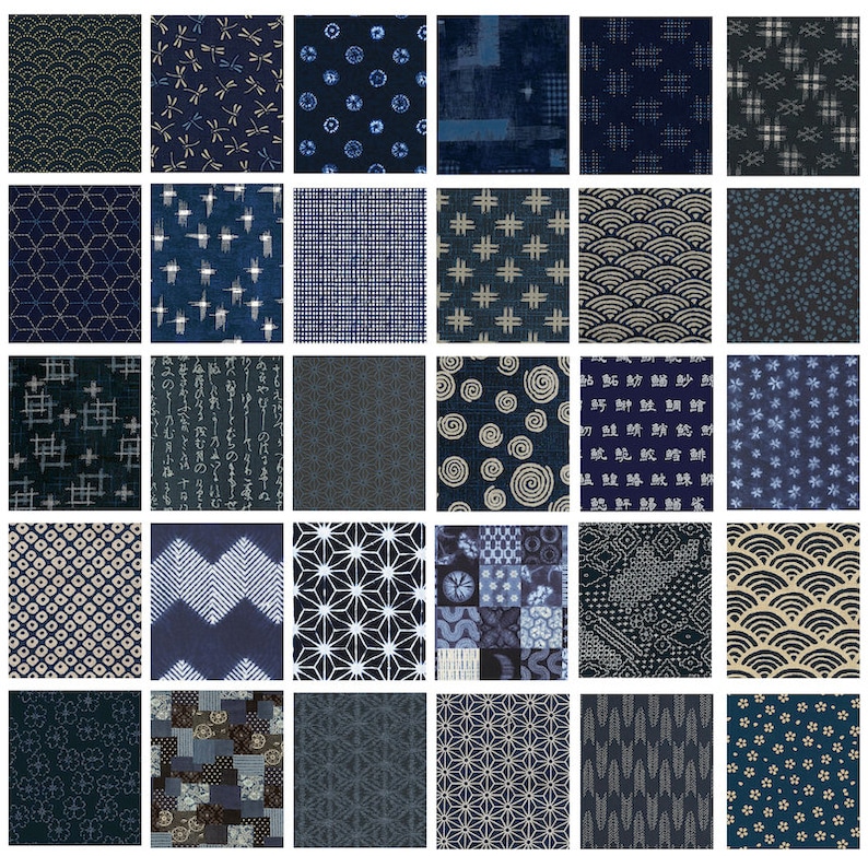 15 Indigo Blue Japanese Fat Eighth Fabric Bundle image 2