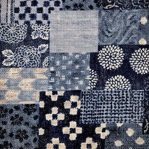 Denim Blue Patchwork - Homespun Japanese Traditional Fabric