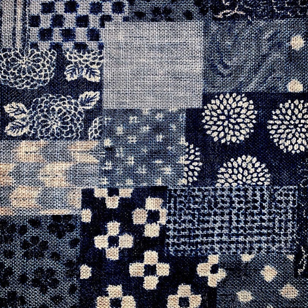 Denim Blue Patchwork - Homespun Japanese Traditional Fabric