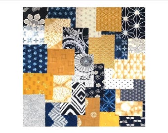 26 Pieces Yellow, White, Blue Cotton Boro Inspired Fabric Bundle - #403