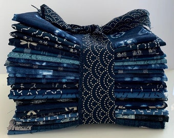 15 Indigo Blue Japanese Fat Eighth Fabric Bundle
