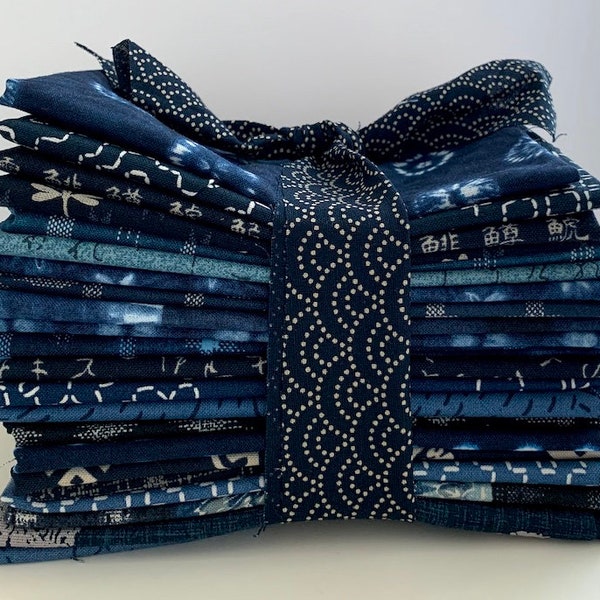 15 Indigo Blue Japanese Fat Eighth Fabric Bundle