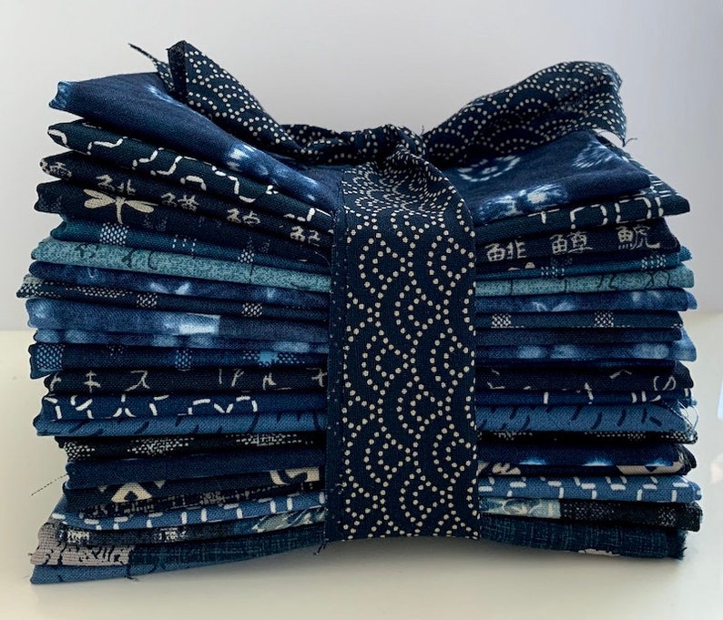 15 Indigo Blue Japanese Fat Eighth Fabric Bundle image 1