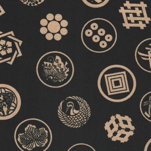 NEW! Japanese Crests - Black & Beige 100% Cotton - Quilts, Crafts