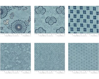 6 Lt Blue Traditional Japanese Fabric Bundle: Indigo Blooming