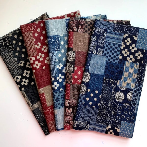 Lot de 5 patchworks traditionnels japonais faits maison - Parfait pour le boro, la courtepointe et le sashiko