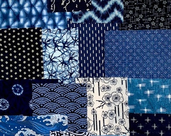 20-30-50 Pieces Indigo Cotton Boro Fabric Packs