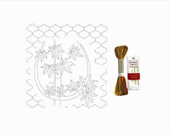 SASHIKO BEGINNER KIT: Pre-printed Fabric, Needles, Thread - Super Easy - #411