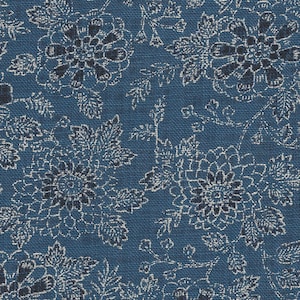 Japanese Flowers - Blue Homespun 100% Cotton Traditional Fabric