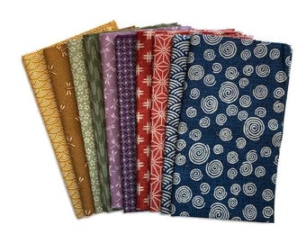 10 Multicolor Japanese Fat Eighth Fabric Bundle #334