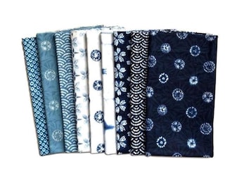9 Navy White Blue Japanese Fabric Bundle - #415