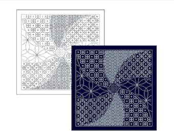 Sashiko Kaleidoscope Sampler - 13" Square - Navy Blue or White