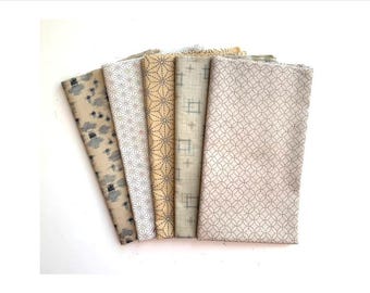 5 Beige/Cream Traditional Japanese Fabric Bundle: Perfect for Quilts, Boro, Craft Projects #196