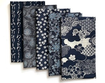 ¡NUEVO! 5 diseños japoneses tradicionales en azul índigo intenso: perfectos para Boro, Sashiko, edredones y proyectos de manualidades - #856