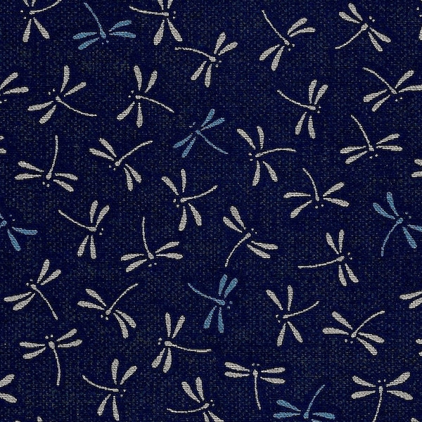 TONAL DRAGONFLIES -  Blue Traditional Asian Japanese Fabric