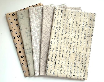 Paquete de 5 telas tradicionales japonesas en beige y crema: perfectas para colchas, boro y manualidades (n.° 593)