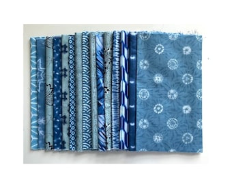 15 BLUE & WHITE Fat Eighth Fabric Bundle - Asian Japanese #436