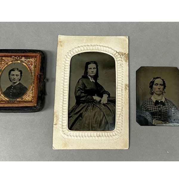 3 Tintype Photos Ladies Six Sixteenth Gem