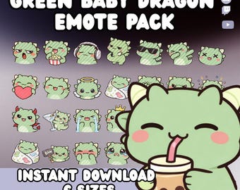 Kawaii Green Dragon Twitch Emotes Pack | Pastel Stream Icons (Digital Download)