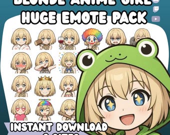 Blonde Anime Girl Twitch Emotes Pack | Short Hair Blue Eyes Stream Icons (Digital Download)