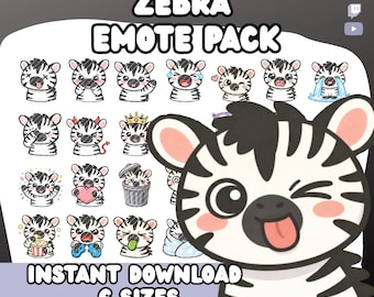 Kawaii Zebra Twitch Emotes Pack | Zebra Stream Icons (Digital Download)