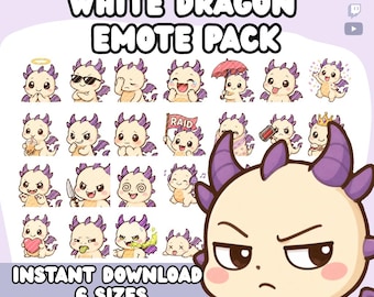 Kawaii White Dragon Twitch Emotes Pack | Pastel Stream Icons (Digital Download)