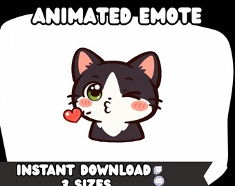 Animated Tuxedo Cat Kiss Emote, Twitch/Discord (Digital Download, 3 Sizes)