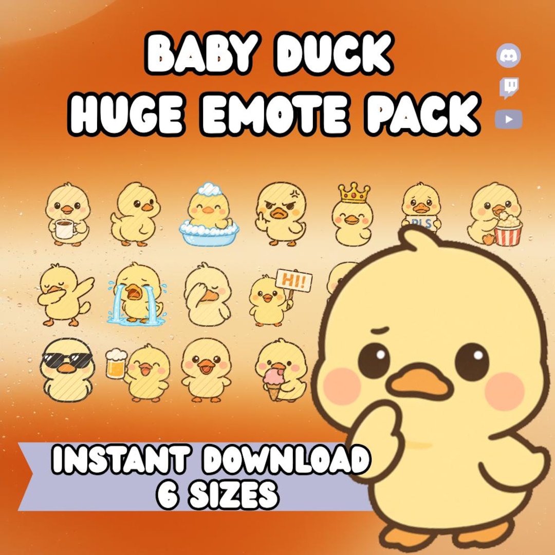 Kawaii Baby Duck Twitch Emotes Pack | Yellow Duck Stream Icons (digital ...