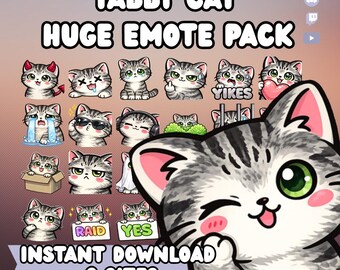 Grey Tabby Cat Emotes | Green Eyes, Stream Icons (Digital Download)
