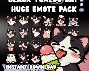 Black Tuxedo Cat Emotes | Stream Icons (Digital Download, 6 Sizes) - Discord, Twitch, Youtube Emotes