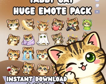 Emotes de chat tigré | Yeux verts, icônes de flux (téléchargement numérique)