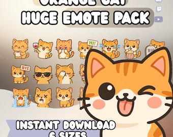 Kawaii Orange Cat Twitch Emotes | Stream Icons (Digital Download, 6 Sizes)