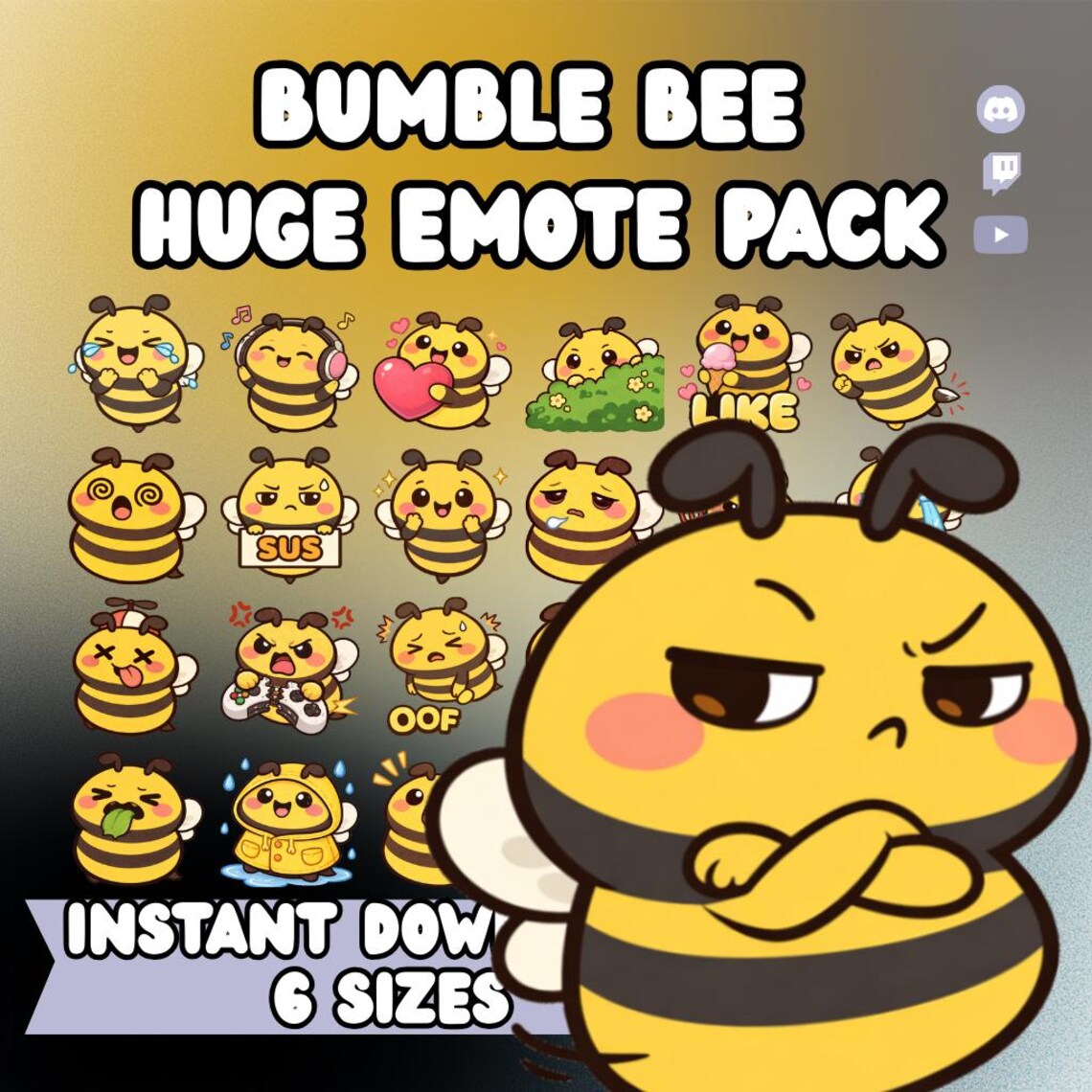 Kawaii Bumble Bee Twitch Emotes Pack | Bee Stream Icons (digital ...