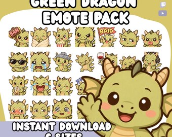 Kawaii Dragon Twitch Emotes Pack | Green Dragon Stream Icons (Digital Download)