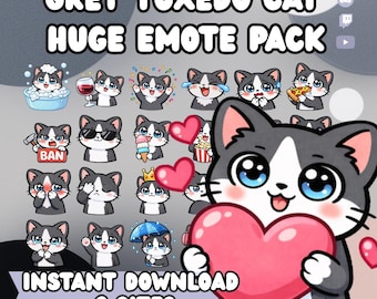 Grey Tuxedo Cat Emotes | Stream Icons (Digital Download, 6 Sizes) - Discord, Twitch, Youtube Emotes