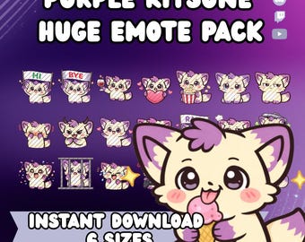 Kawaii Purple Kitsune Twitch Emotes | Stream Icons (Digital Download)