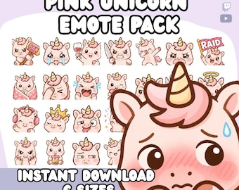 Kawaii Unicorn Twitch Emotes Pack | Pink Unicorn Stream Icons (Digital Download)