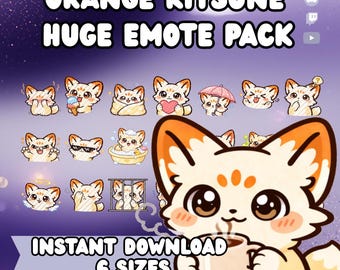 Kawaii Orange Kitsune Twitch Emotes | Stream Icons (Digital Download)