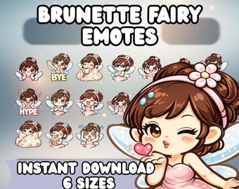Brunette Fairy Twitch Emotes Pack | Pastel Stream Icons (Digital Download)