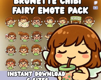 Brunette Chibi Fairy Emotes Pack | Stream Icons (Digital Download)