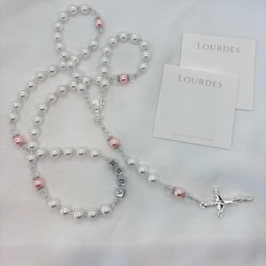 Classic Personalized First Communion Rosary white pearl
