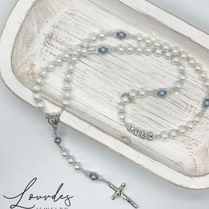Classic Style Personalized white pearl Baptism Rosary