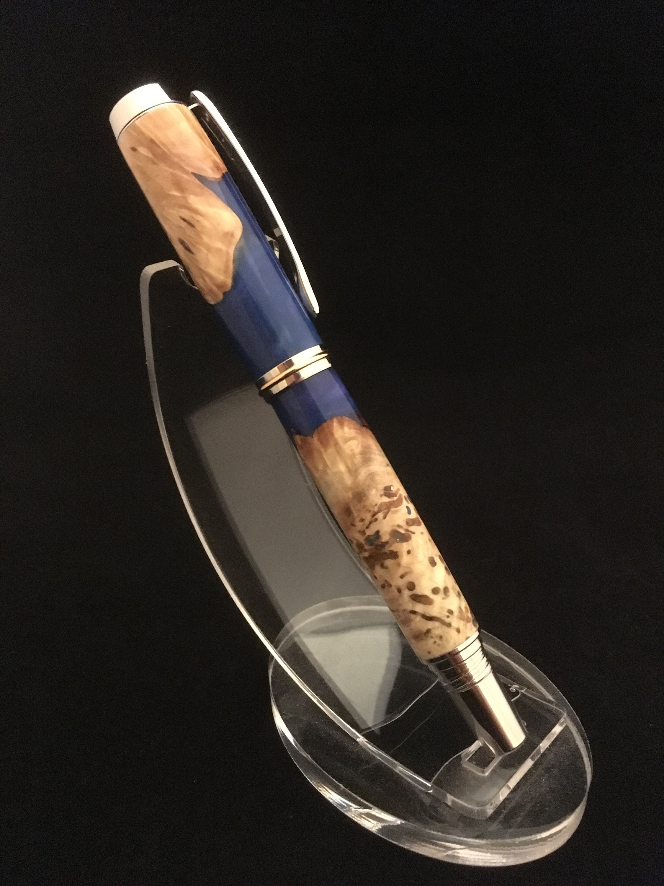 Worthless Wood Desk Pen Handmade with Buckeye Burl and Blue Resin