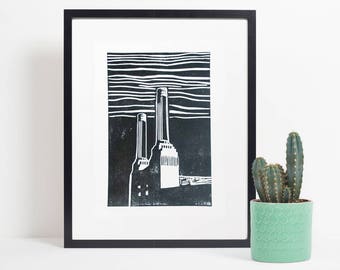 Battersea power station handmade art print, lino print, linocut print, battersea, london, south bank, linocut, battersea power station print