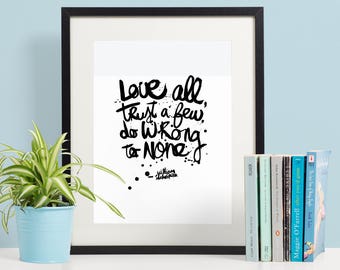 Shakespeare quote, William Shakespeare, quote print, love print, Shakespeare quote print, print, handwritten, handmade brush lettering