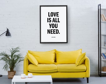 John Lennon Love is all you need typography poster Digital print Lennon Quote | Minimalist wall art | Home Decor | Vintage Art | Beatles Art