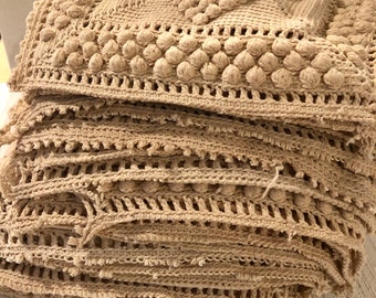 Vintage Crochet Bedspread Blocks, 2pcs, appr 9" square, New Ones Listed, Antique Linens, Vintage Textiles, Quilt Crafts, Cutter Quilt