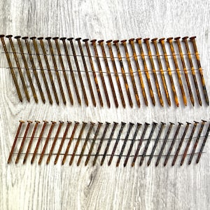 Rusty Nails, Strip of 25 wire connected, 3&quot; Long Rusty Nails OR 2&quot; Long Spiral Shank Rusty Nails, Rust Printing, Eco Printing Supply