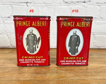 Vintage Prince Albert Tobacco Pocket Tins, Rustic Old Advertising Tin, Each Sold Separately.  Mid Century Version