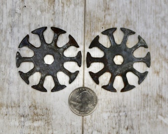 Rusty Metal, Round Stamped Steel Shapes 2-1/8" Diameter, 2mm (1/16") Thick, Set of 2 pieces, Recycled Metal
